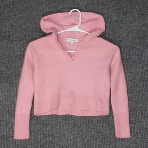 White+Warren Hoodie Sweater Womens XS Pink Cashmere Cropped V-Neck Pullover